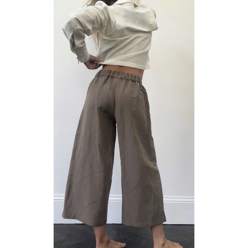 EKD The Libre Culotte Pant In Truffle Size XS EUC Silk & Linen - Picture 2 of 9